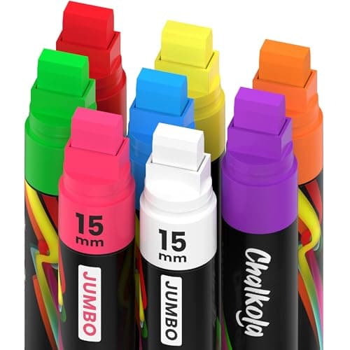 Image of Window Pens - 15mm Jumbo - 3 in 1 Nib with 28g Ink - Pack of 8 neon Chalk Markers - Loved by Teachers, Kids, Artists, Businesses - Use on Chalkboard, Blackboard, Glass, Cars
