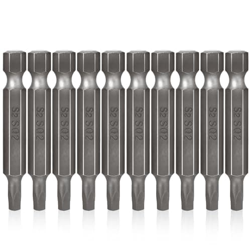 Image of SQ2 Square Head Screwdriver Bits Kit - 10Pcs, 1/4 Inch, Magnetic, Hex Shank, Square Drive, S2 Steel, 50mm