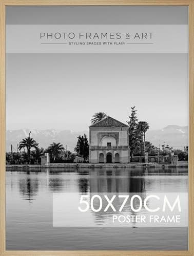 Image of pf+a REAL WOOD Large 50x70cm Poster Frame - 50cm x 70cm Oak Effect Frame For Posters and Prints - Wall Mountable