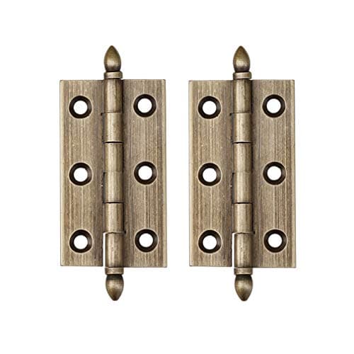 Image of Tiazza 2Pcs 3"/75mm Antique Pure Brass Hinges Furniture Cabinet Drawer Door Crown Head Square Hinges (Antique Bronze)