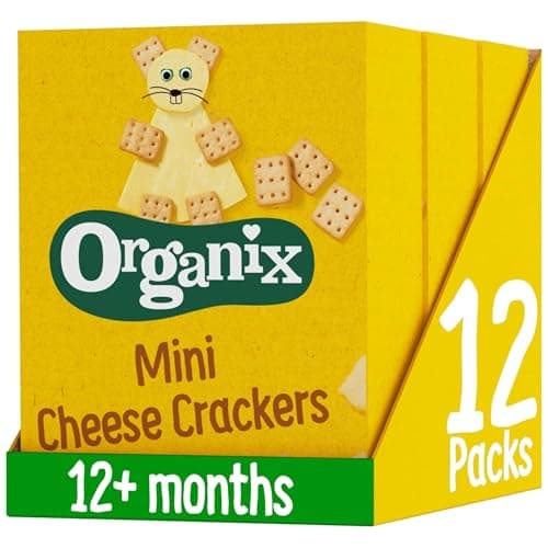 Image of Organix Mini Organic Cheese Crackers, Toddler Snack, 12+ Months, Multipack, 4 x 20 g Packs Per Box (3 Boxes Total)
