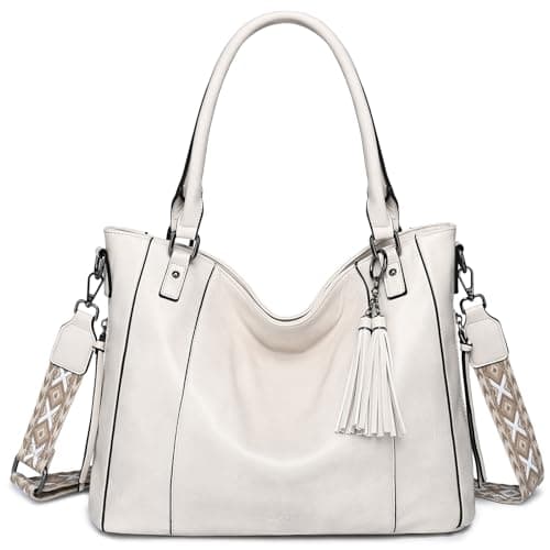 Image of VASCHY Hobo Bags for Women, Vegan Leather Crossbody Tote Bag Purse with Zipper Shoulder Handbag w Vintage Guitar Strap for Work Beige