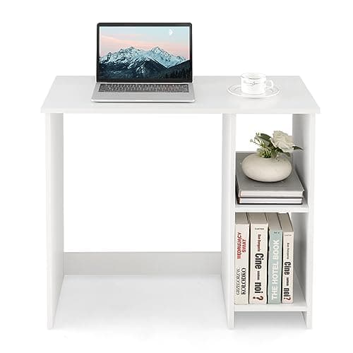 Image of CASART Compact Computer Desk, 80 x 40cm Small Writing Desk with Storage Shelves, Space-saving Home Office Laptop Workstation for Small Space, Bedroom, Study and Living Room
