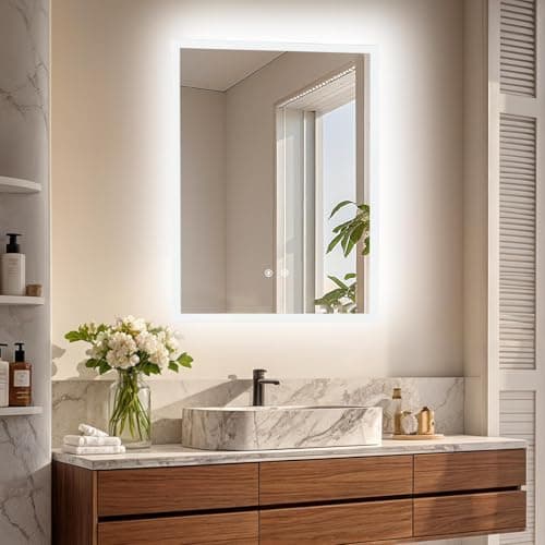 Image of LUVODI LED Bathroom Mirror: 60x80cm Wall Illuminated Dimmable Mirrors with 3 Colour Lighting Modes, Anti-fog, Memory Function,Horizontal/Vertical