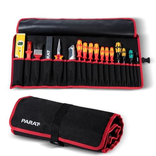 Image of PARAT Basic Roll-Up Case 20 | Roll Bag for 20 Tools Made of Nylon | Compact Tool Bag with Buckle | Empty Tool Roll for Craftsmen | Premium Tool Bag Black