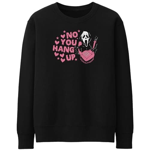 Image of Purple Print House Scary Halloween Womens Sweatshirt Fancy Dress No You Hang Up Scream Ladies Jumper, XL, Black