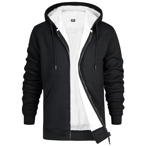 Image of CityComfort Mens Hoodie with Fleece Lining - Zip Hoodie Men Teenagers M-3XL Warm Cosy Outerwear Full Zip Loungewear - Gifts for Him (Black, XL)