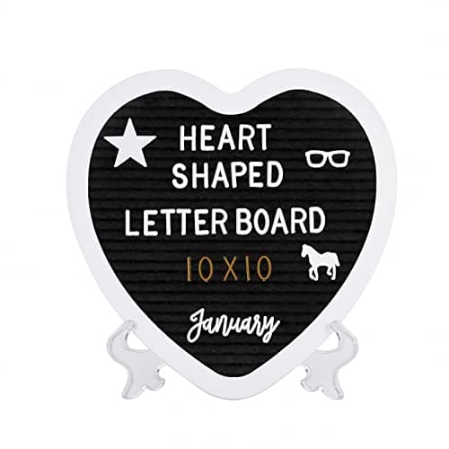 Image of G GAMIT Heart-Shaped Felt Letter Board Message Sign,10x10 inches Message Board with 465 Changeable White&Golden Letters,Numbers,Cursive Words and Stand for Party,Pregnancy,Wall&Tabletop Decor (Black)