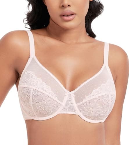 Image of DotVol Women's Unpadded Sexy Lace Full Coverage Underwire Minimizer Everyday Bra(Pink, 38DD)
