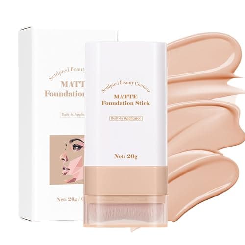 Image of Matte Foundation Stick with Built-In Brush – Waterproof & Lightweight Cream Concealer – Colour Changing Full Coverage Makeup Hydrating Stick for Smooth Skin Tone & Natural Finish (Warm Beige)
