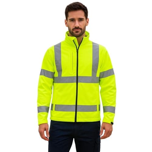 Image of shelikes Hi Vis Viz Visibility Two Tone Zipped Zip Softsheel Light Weight Fleece Zip Jacket Size[Yellow,