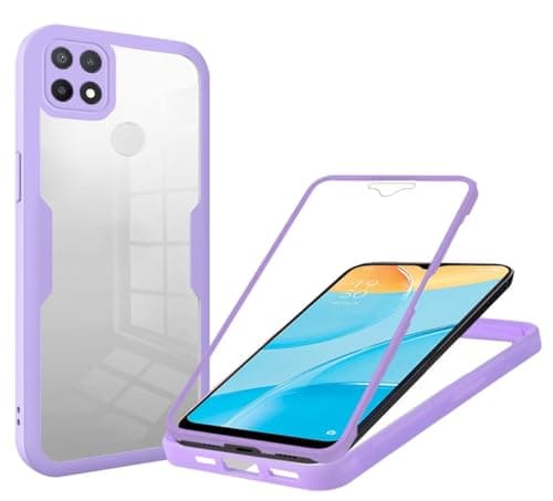 Image of for Oppo A15/Oppo A15S/Oppo A35 Case, [Built-in Glass Screen Protector] Military Grade Full Body 360 Shockproof Stylish Bumper Transparent Back Case Cover for Oppo A15/Oppo A15S/Oppo A35(Purple)