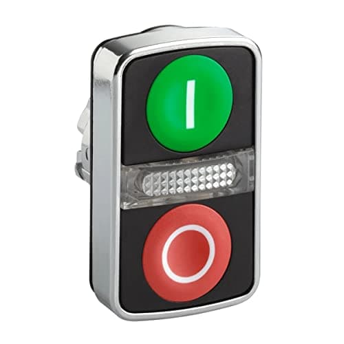 Image of Schneider Electric Harmony XB4, Illuminated double-headed push button head,metal, Ø22, 1 green flush marked I, 1 pilot light, 1 red flush marked O