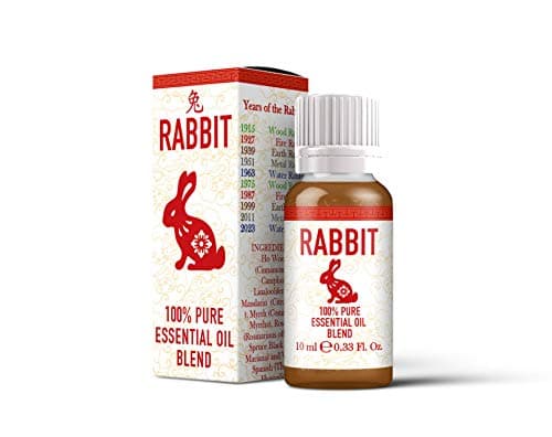 Image of Mystix London | Rabbit Chinese Zodiac Essential Oil Blend 10ml | Fresh Herbal & Citrus Aroma | Ho Wood Cinnamomum Camphora Mandarin Citrus Nobilis