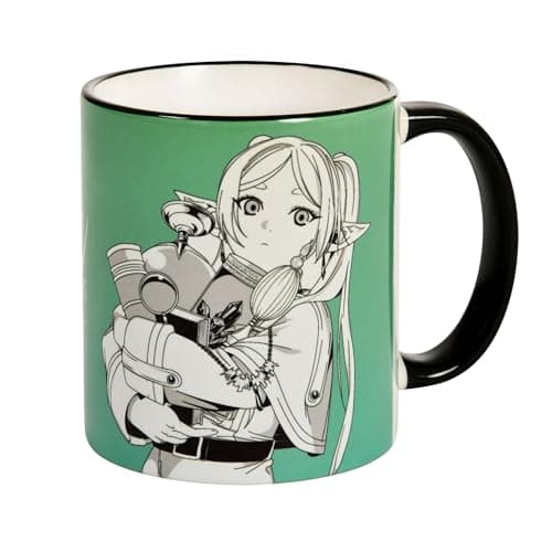 Image of Elbenwald Mug for Freezing Fans with Character Motif, All-Round Print, 320 ml Capacity, 9 cm Height, Coffee Mug for Fans of the Anime, Ceramic, Green