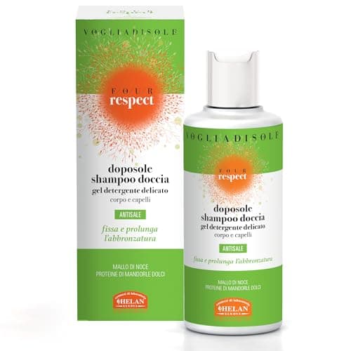 Image of Helan Vogliadisole Respect - After Sun Shampoo & Shower Gel for Body & Hair to Fix & Prolong Tan, Gentle Formula - Body Wash Delicate on Skin & Hair with Sweet Almonds Proteins - Made in Italy, 200 ml