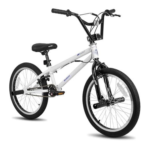 Image of HILAND 20 Inch BMX Freestyle Bike for boys girls With 360 Degree Gyro & 4 Pegs, 20 Inch BMX Bike for 8 9 10 11 Years kid girl boys girls White