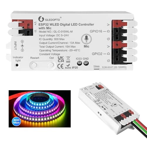 Image of GLEDOPTO ESP32 WLED LED Strip Controller with Mic Microphone 5-24V Music Dynamic Mode RGB IC DIY Lighting App Control Strip Light for WS2811 WS2812 SK6812 TM1814 WS2813 WS2815 (015WL with Mic)