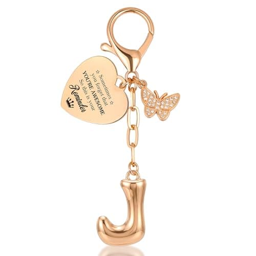 Image of TUZELIYA Initial J Keyring – Gold Letter Keyring for Women & Girls with Butterfly and Heart Charm, Bag Charm, Handbag Accessories