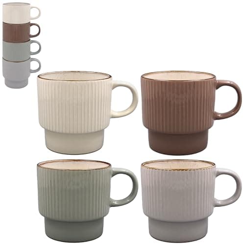 Image of Lesser & PAVEY Elements Reactive Glaze Stacking Mug Set of 4 for Home & Kitchen | Stylish Ceramic Mugs for Tea & Coffee | Lovely Cup Set for Mens Gifts & Birthday Gifts for Women