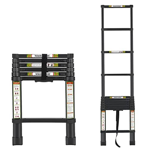Image of Telescopic Ladder, 6.5FT RIKADE Aluminum Telescoping Ladder with Non-Slip Feet, Portable Extension Ladder for Household and Outdoor Working, 330lb Capacity, Black, 2.0m/6.5FT (RK-SST-20-BL)