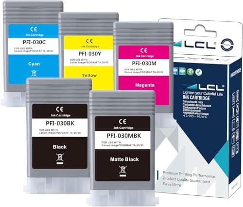 Image of LCL Compatible Ink Cartridge PFI030 PFI-030 PFI-030MBK PFI-030BK PFI-030C PFI-030M PFI-030Y (5PK MBK KCMY) Replacement for Canon ImagePrograf TA-20 ImagePrograf TA-30