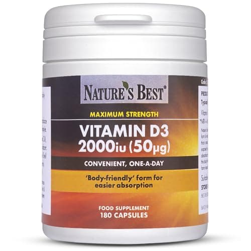 Image of Nature's Best Vitamin D3 2000iu - High Strength & Highly Absorbable Supplement - UK Made - 180 Capsules (6 Months' Supply)