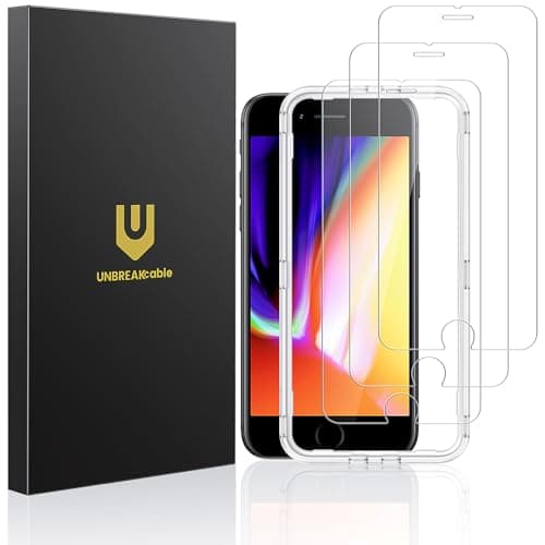 Image of UNBREAKcable Screen Protector for iPhone SE 2022/SE 2020/8/7/6/6s [3 Pack] with Installation Frame, 9H Hardness Tempered Glass Screen Protector - [Bubble Free, Anti-Scratch] - 4.7 Inch