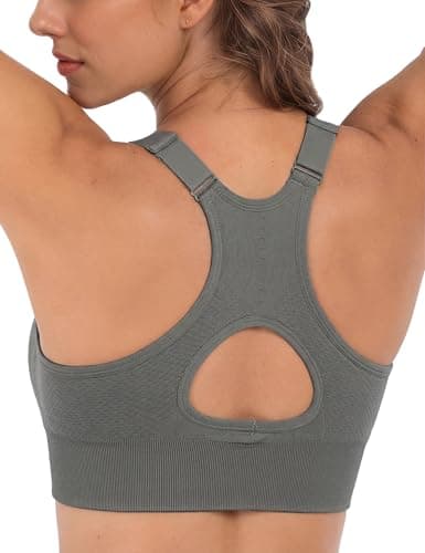 Image of Litherday Sports Bra for Women High Support Seamless Wireless Racerback with Adjustable Straps Removable Pads for Running Yoga Gym Workout (Gray, L)