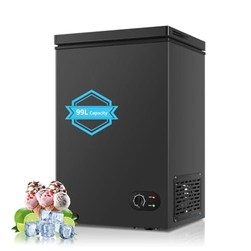 Image of Freestanding Chest Freezer 99 Litre Capacity, Adjustable Feet & 7- Level Temperature Controls, Ideal for Kitchens, Outbuildings & Garages, 4 Star Freezer Rating, New Black