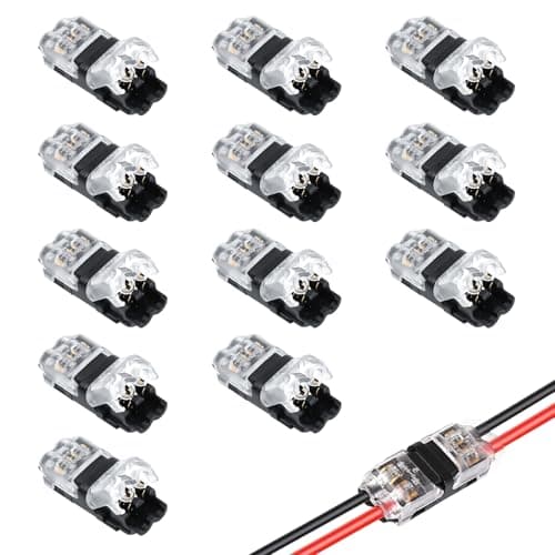 Image of 12 Pack Low Voltage Wire Connectors, 2 Pin Wire Connectors Solderless H Tap 2 Way 20/22 AWG Cable No Wire-Stripping Required Mid-Span Branching Electrical Wires Connection LED Audio Speaker Vehicle