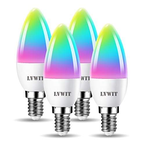 Image of LVWIT E14 Smart Bulb,Alexa Light Bulbs,C37 RGB Smart Candle Bulbs,470Lm,4.9W Replace 40 Watt Screw Smart Bulb Work with Alexa,Echo and Google Assistant,Tuya(Pack of 4)