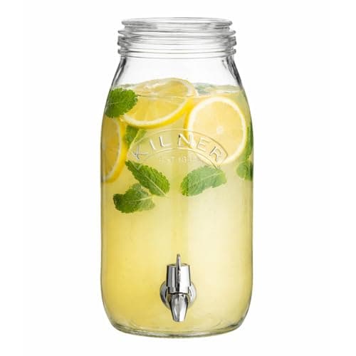 Image of UHL Kilner 3 Litre Glass Storage Jar with Tap, Drinks Dispenser Fridge Water Jug, Beverage Dispenser Jar for Lemonade, Juice, Infused Drinks, Cocktails, Perfect for BBQ, Parties & Buffets Tap