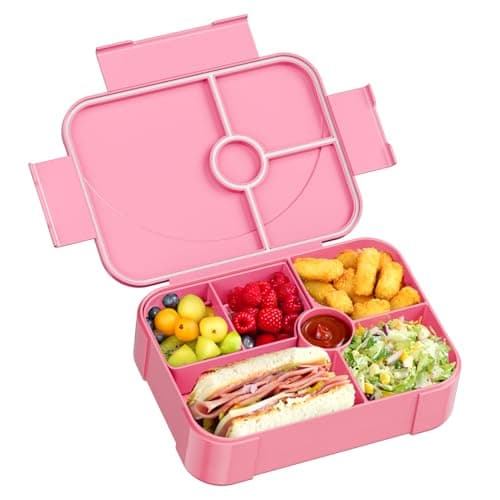 Image of LEIKEEGO Lunch Box, Leak-Proof Bento Lunch Box Kids, Snack Box with 6 Compartment for Kids/Adults/School/Work(Pink)