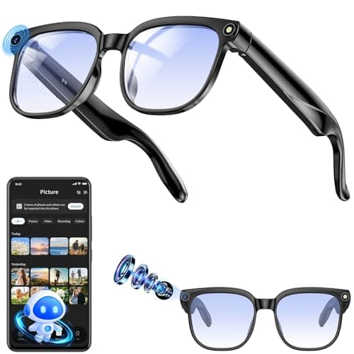 Image of AI Smart Glasses, 8MP Anti Shake AI glasses, 300mAH/BT Call Camera Glasses, AI Smart Glasse with Video Recording/Music Playback/Audio Recording/Online Translation/GPT Object Recognition(Blue Light)