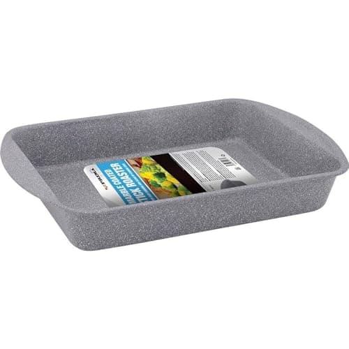 Image of New Grey Marble Coated Non Stick Roaster Tray Kitchen Roasting Dish Oven Handles