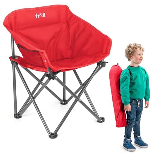 Image of Trail Buzzard Kids Bucket Camping Chair (Red) – Lightweight Folding Outdoor Garden Beach Chair, All-Round Padded Seat, Steel Frame & Safety Locks, Cup Holder & Pocket, Bag Included (Ages 3-10)