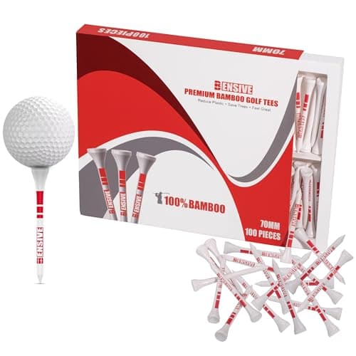 Image of BENSIVE Golf Tees Bamboo 70mm –100 Pcs Sturdy, Biodegradable, Sustainable Wooden Golf Tees with Height Markers & Curved Top for Reduced Friction – Ideal for Beginner & Professional Golfer White (100)