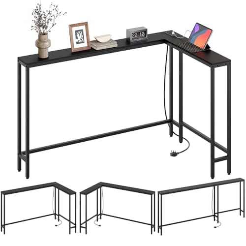Image of YATINEY Slim Console Table, 180 cm Narrow Sofa Table with Power Outlets, Behind Entryway Table, 3 Assembly Options, for Entryway, Black XCT07KBB