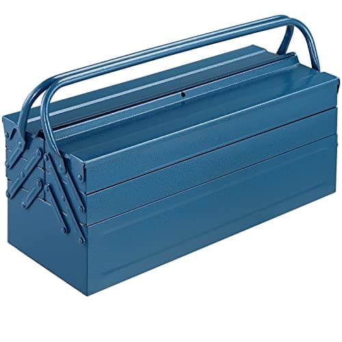 Image of DEUBA® 3 Level Cantilever Tool Box | Heavy Duty Steel | Lockable | 5 Trays | Oil Resistant | Storage Box for Tool Kit | Tape Measure, Multi Tool, Hammer, Drill, Knife, Screwdriver Set Blue 53x20x20cm