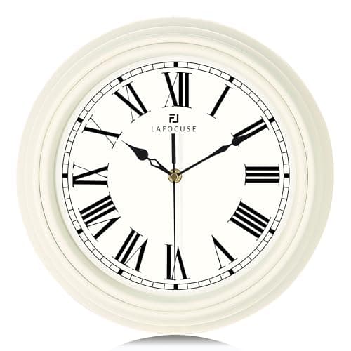 Image of Lafocuse 12 Inch Silent Cream Kitchen Wall Clock Roman Numerals, Quartz Decorative Retro Wall Clocks for Living Room Modern Bedroom 30cm-Version 2.0