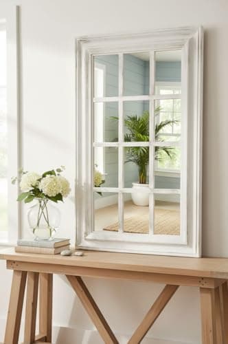 Image of Biznest 43X73Cm White Rectangle Window Style Wall Mirror Durable Frame,Indoor/Outdoor Elegant Addition To Your Home- Best Gift