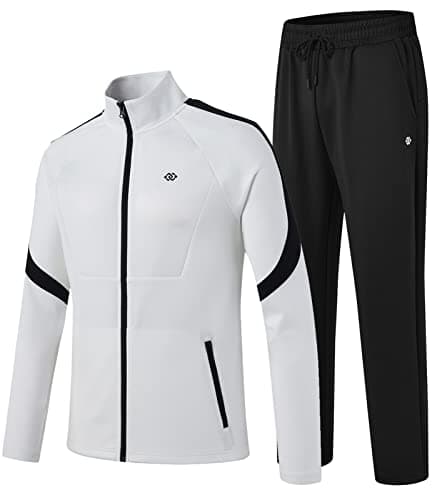 Image of MoFiz Men's Casual Sports Tracksuit Set Full Zip Contrast Cord Running Joggers Athletic Sweat Suits Jackets with Zipper Pockets Black-white Tag US L=EU XL