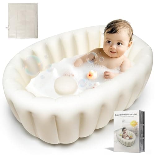 Image of Inflatable Baby Bath, Portable Foldable Travel Bath Tub, Collapsible Non-Slip Infant Bath Tubs Baby Essentials for Newborn Mini Air Swimming Pool Bathtubs for Toddler Boys and Girls 0-12 Months