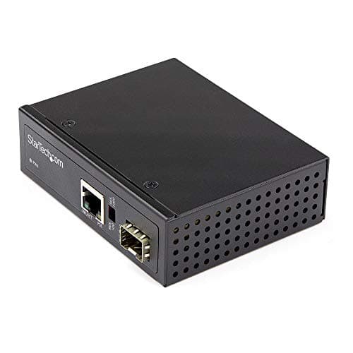 Image of StarTech.com PoE+ Industrial Fiber to Ethernet Media Converter 60W - SFP to RJ45 - Singlemode/Multimode Fiber to Copper Gigabit Ethernet - Compact Size - IP-30/ -40 to +75C (IMC1GSFP60W)