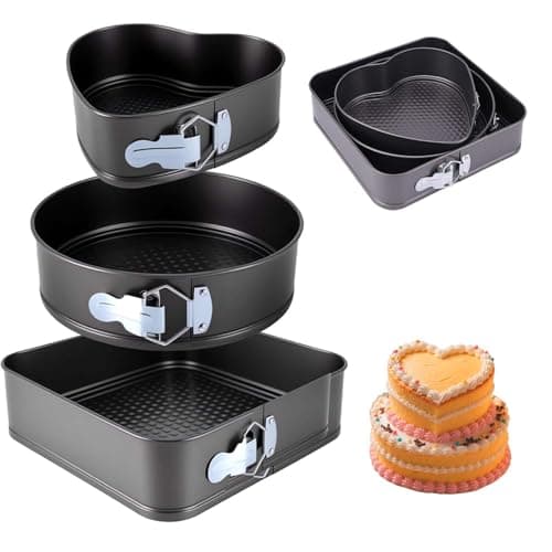 Image of Punklong 3PCS Heart-Shaped/Round/Square Cake Tin Sizes is 20/22/24cm, Cake Tins for Baking Removable Bottom QuickEven Release Latch Moulds Non Stick Baking Pan, for Birthday Cake Bread