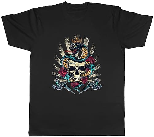 Image of Shopagift Skull King Mens T-Shirt Tattoo Inked Snake Gothic Tee Gift Black