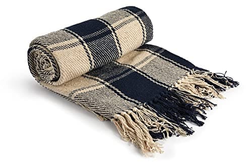 Image of Emma Barclay Frisco - Recycled Cotton Traditional Check Chair Sofa Setee Throw Over Blanket in Navy Blue - 70x100 (178x254cm)