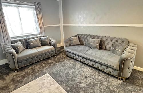 Image of BESPOKE BEDS 2 Seater+3 Seater Sofa, Grey Plush Velvet Sofa, Turkish Chesterfield Fabric 5 Seater Sofa- Convert back seats for extra space (Grey)