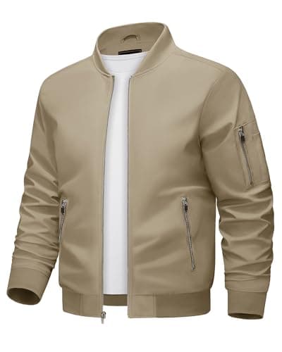 Image of KEFITEVD Men's Golf Jacket Thin Lightweight Baseball Summer Track Jackets with Multi Pockets Khaki, XL